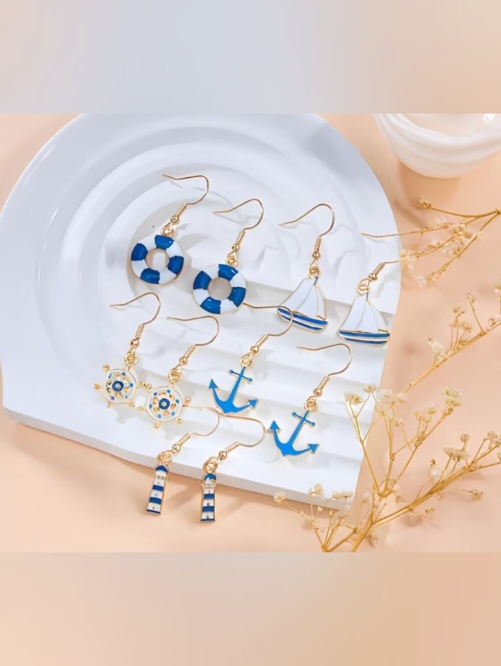 Nautical Blue & White Charm Earring Set